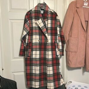 Old Navy Plaid XL Long Wool Coat, worn 1 time Lined
